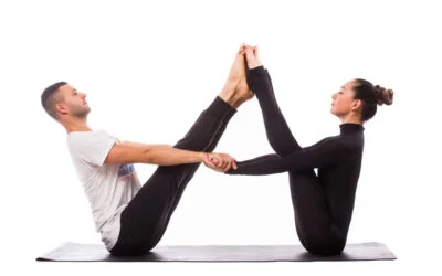 Couple Yoga Poses with a Chair